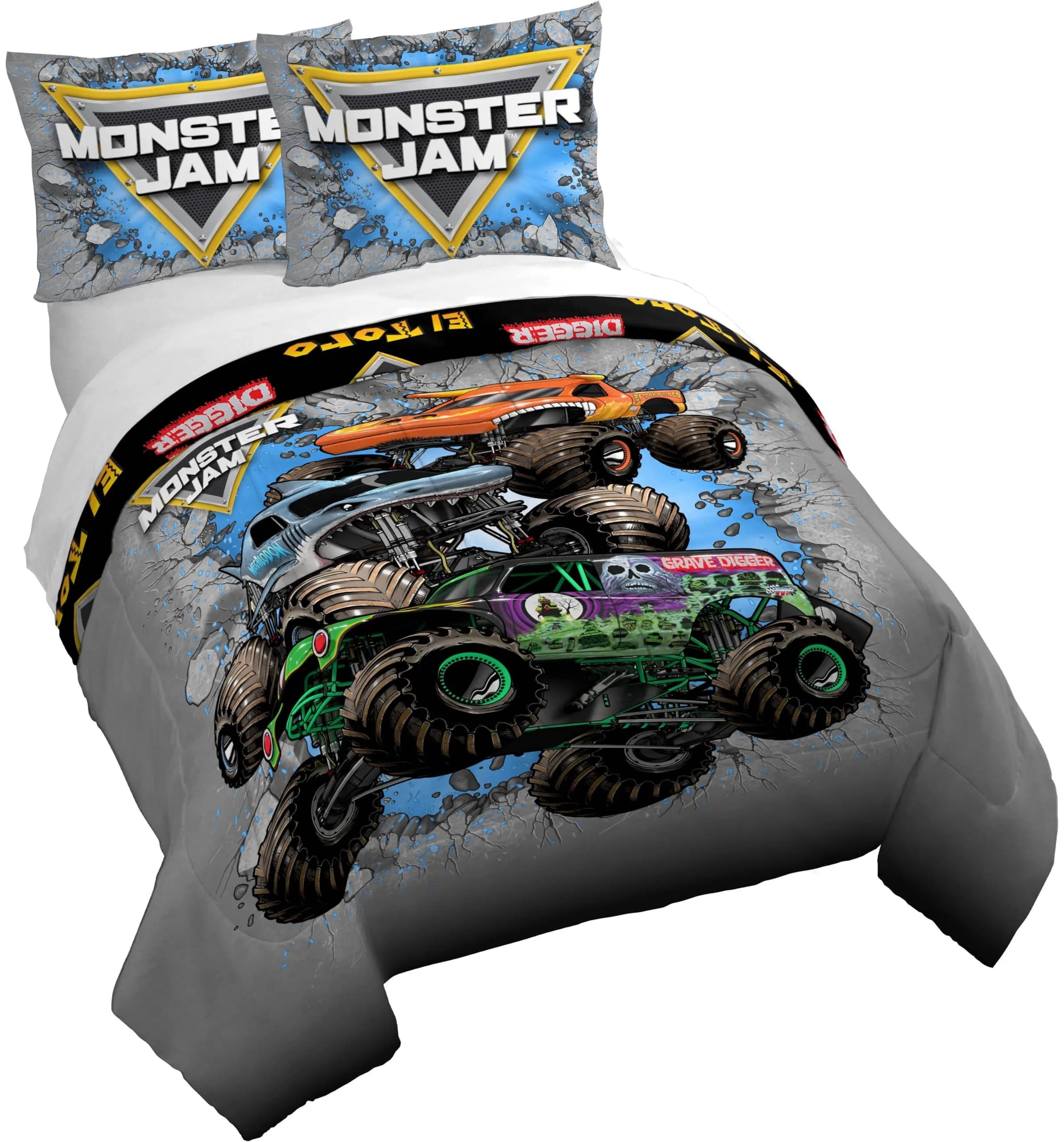 Jay Franco Monster Jam Kids Duvet Cover Set – Full 76"x86" (193x218 cm) | Officially Licensed Monster Truck Bedding - main product image