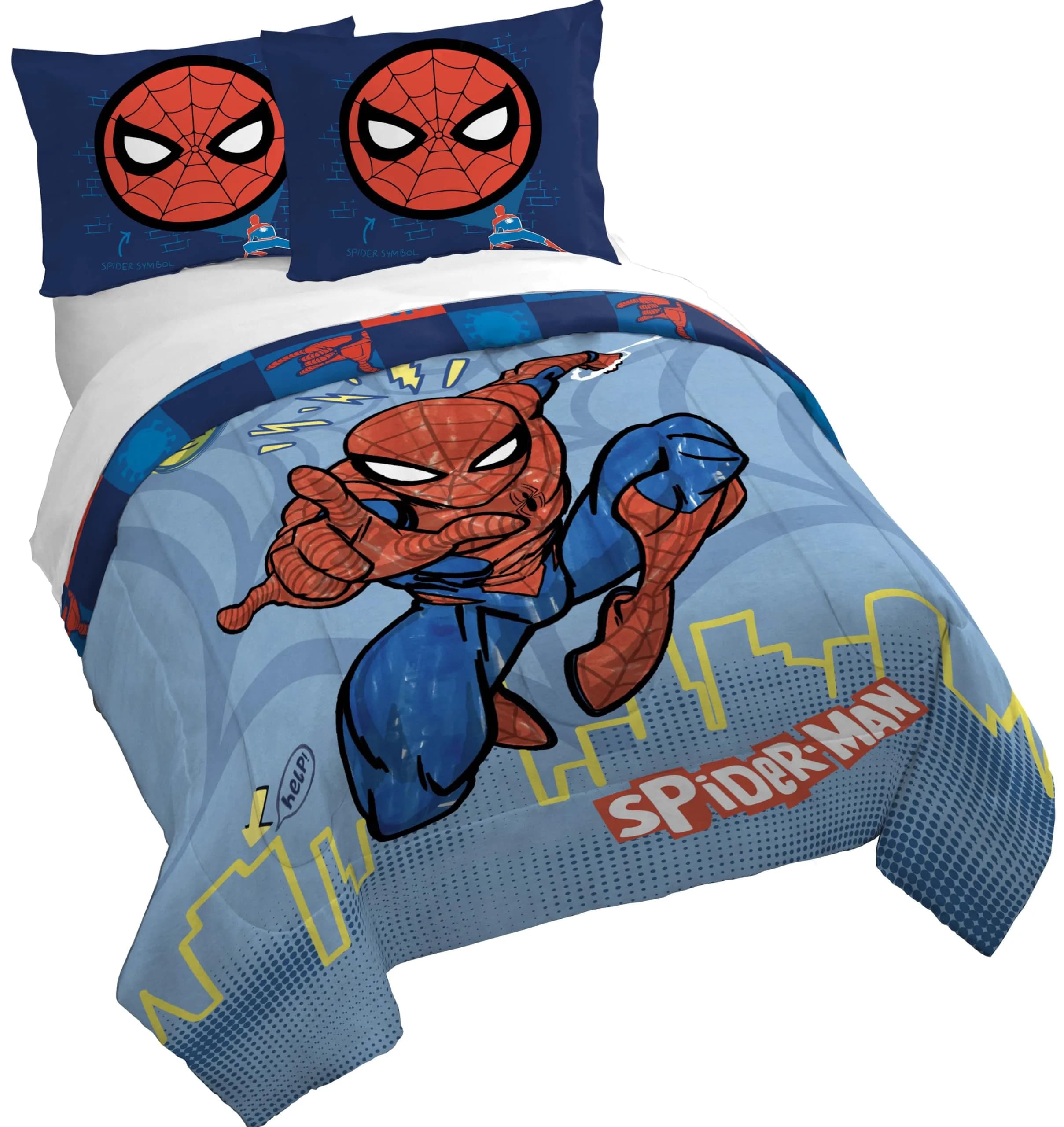 Jay Franco Spiderman Kids Duvet Cover Set Full 193cm (76" x 86") | Officially Licensed Marvel Bedding — Blue - Spiderman