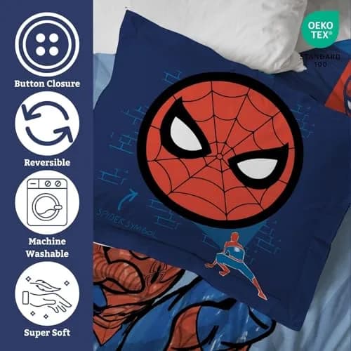 Jay Franco Spiderman Queen Duvet Cover Set 218cm (86" x 90") | Officially Licensed Marvel Bedding thumbnail 3