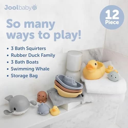 Jool Baby 12-Piece Bath Toy Gift Set with Storage Organizer | Classic Bath Time Fun for Babies & Toddlers thumbnail 2