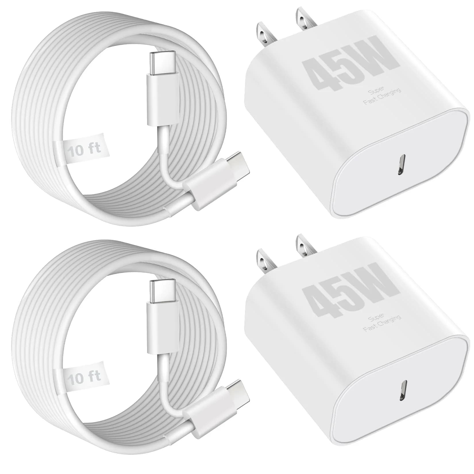 SpeedScope iPhone 17 16 15 Charger 45W USB C Fast Charging Block 2 Pack | 10FT C-C Cord