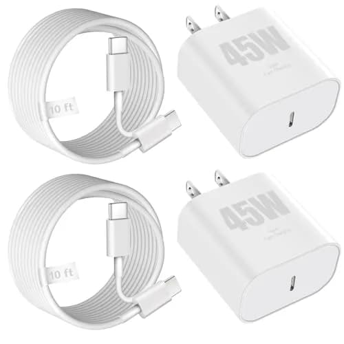 SpeedScope iPhone 17 16 15 Charger 45W USB C Fast Charging Block 2 Pack | 10FT C-C Cord thumbnail 1