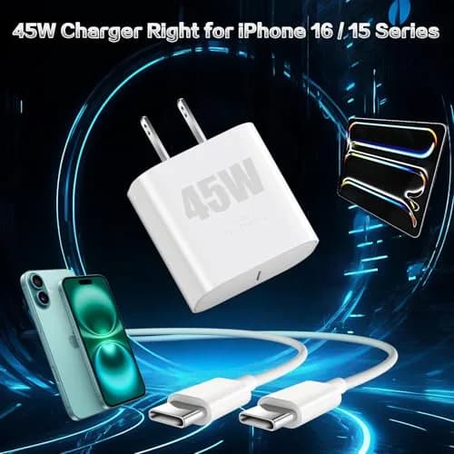 SpeedScope iPhone 17 16 15 Charger 45W USB C Fast Charging Block 2 Pack | 10FT C-C Cord thumbnail 5