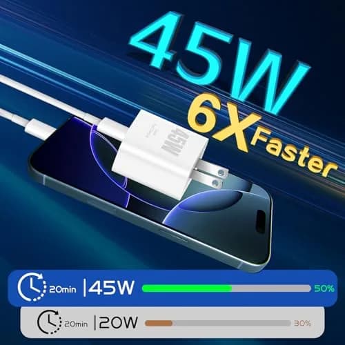 SpeedScope iPhone 17 16 15 Charger 45W USB C Fast Charging Block 2 Pack | 10FT C-C Cord thumbnail 2