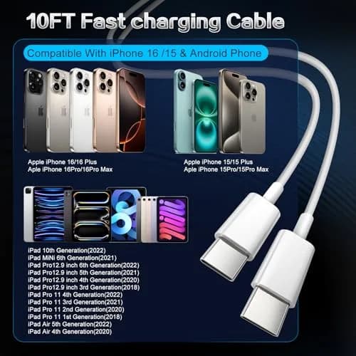 SpeedScope iPhone 17 16 15 Charger 45W USB C Fast Charging Block 2 Pack | 10FT C-C Cord thumbnail 3