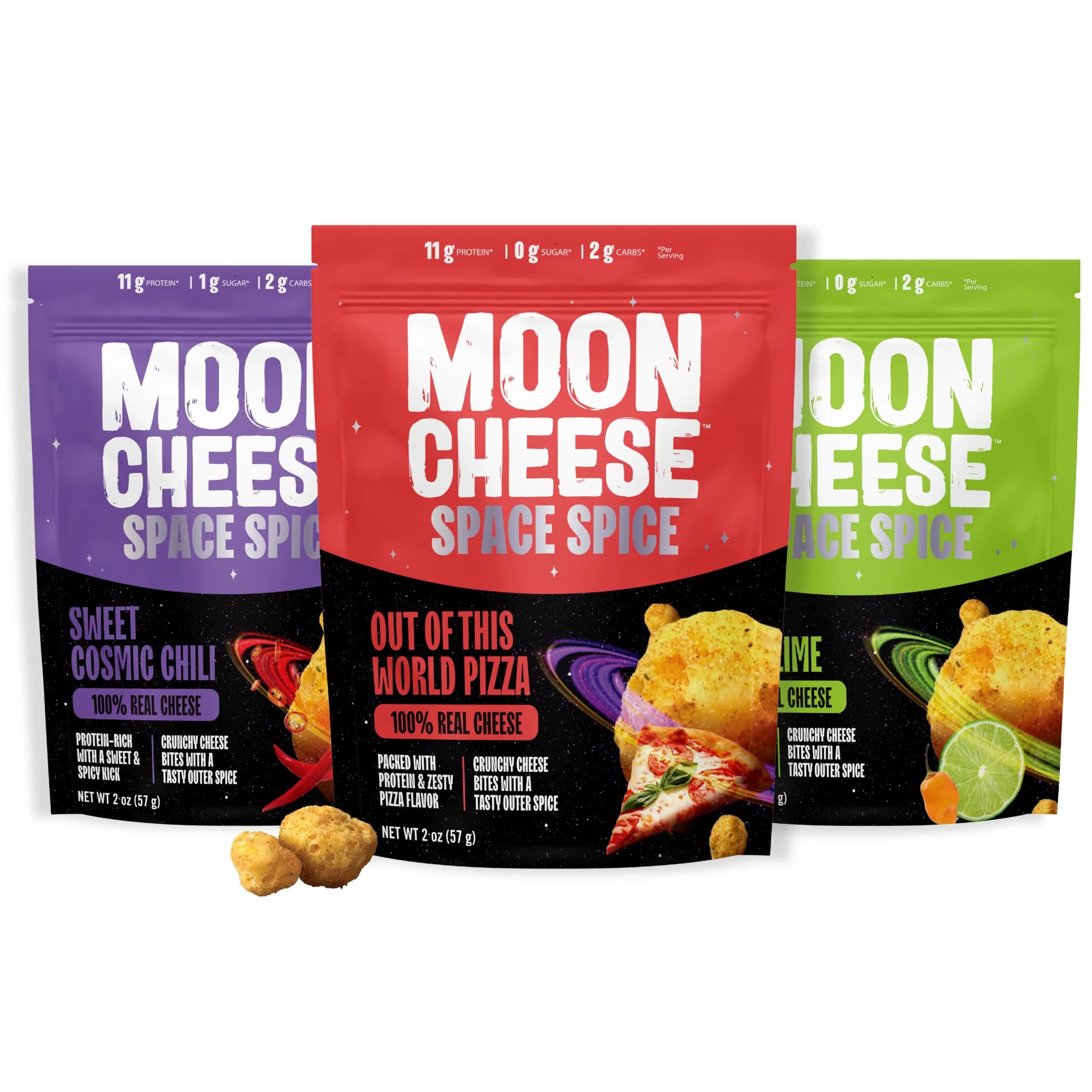 Moon Cheese Bites Bundle, Protein-Rich Cheese Snack, 6 oz (3-Pack) | Savory, Low-Carb, Gluten-Free