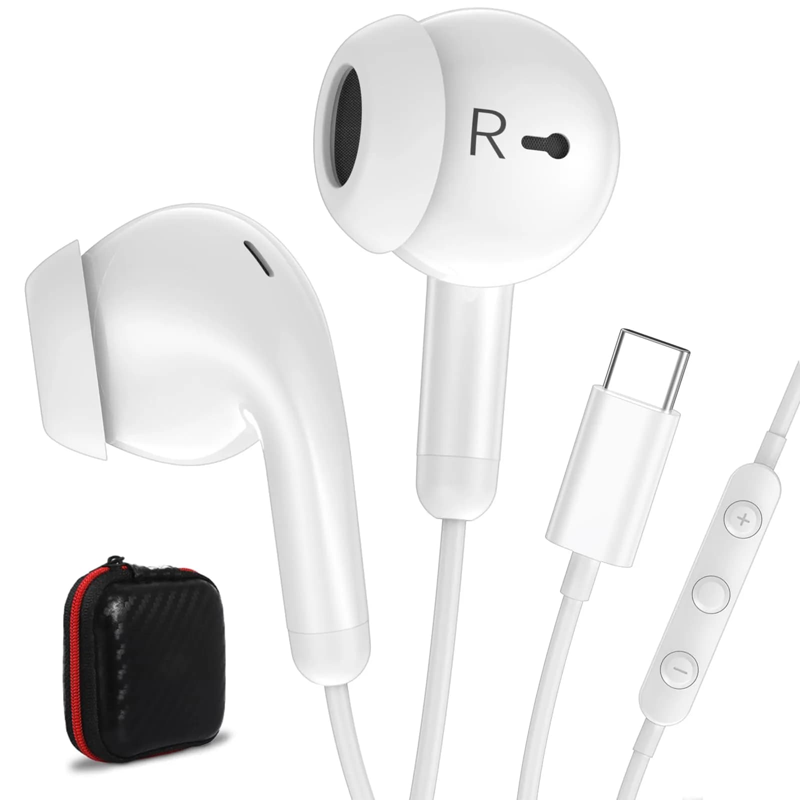 ACANDYA USB-C Wired Earbuds with Microphone & Volume Control, 1.2m Cable | Noise Isolating HiFi Stereo Headset — White