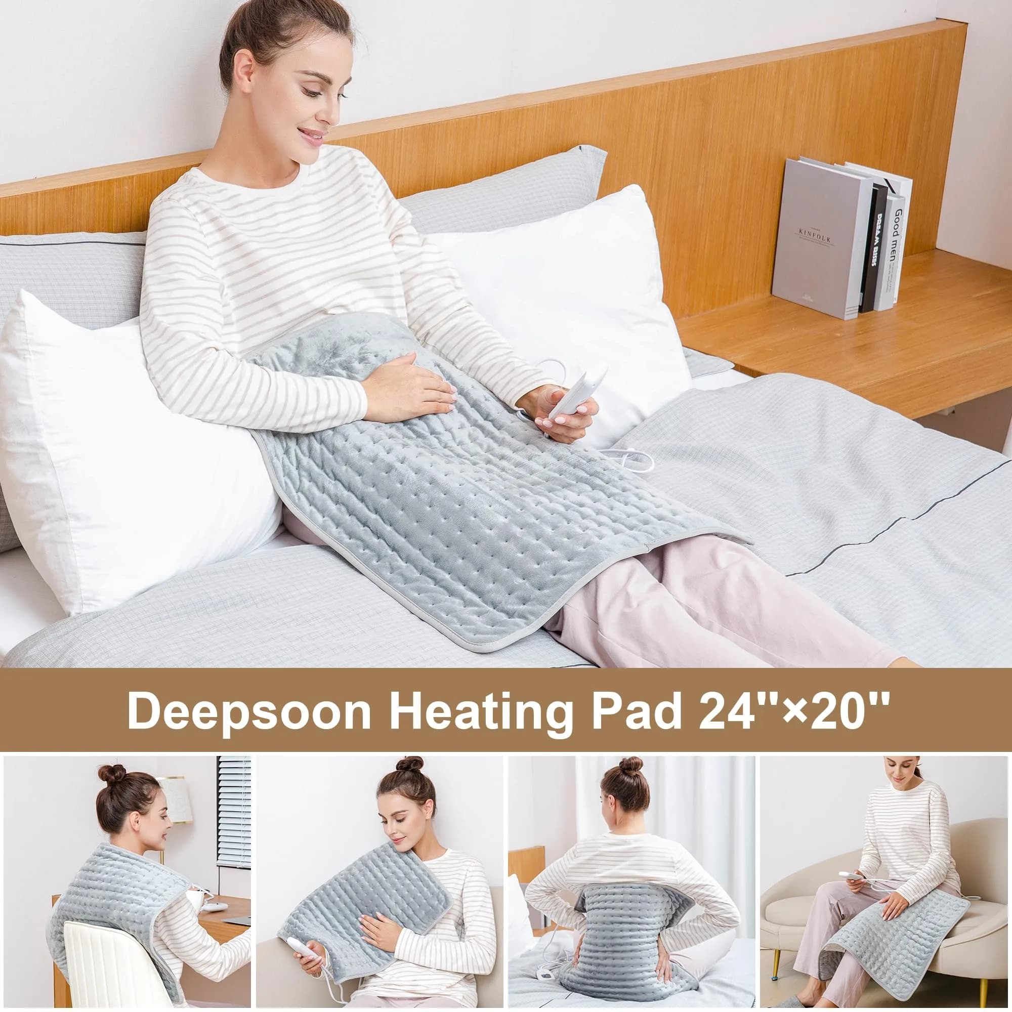 Deepsoon Heating Pad 61 x 51 cm (24x20 Inch) | Soothing Moist Heat for Back Pain Relief, Fast Heating Electric Pad - view 2