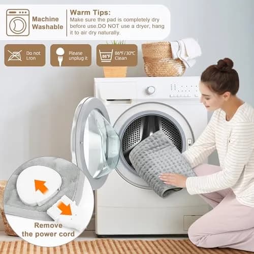 Deepsoon Electric Heating Pad 24x20 Inch Light Gray | 6 Heat Settings & 2-Hour Auto Shut-Off thumbnail 6