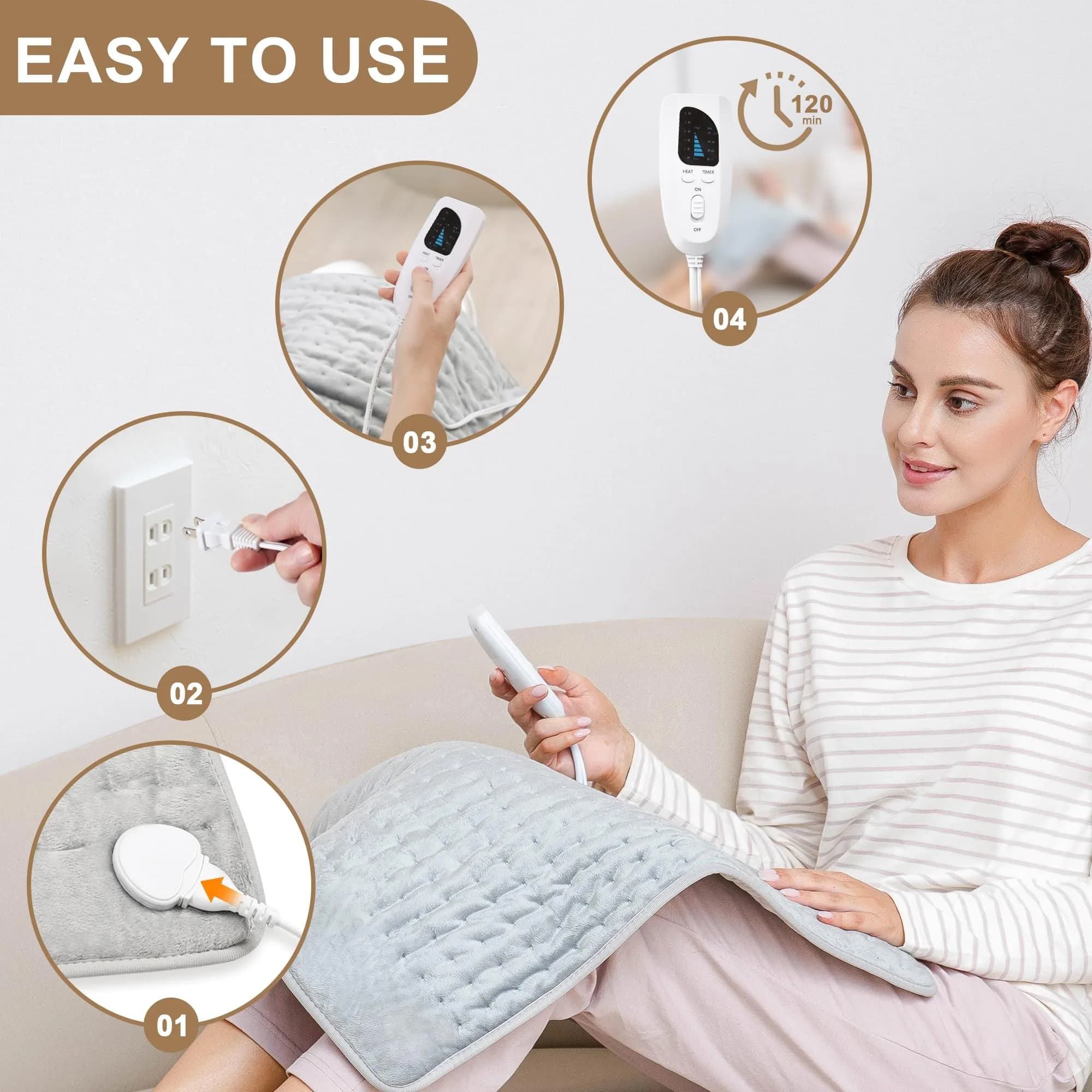 Deepsoon Heating Pad 61 x 51 cm (24x20 Inch) | Soothing Moist Heat for Back Pain Relief, Fast Heating Electric Pad - view 3