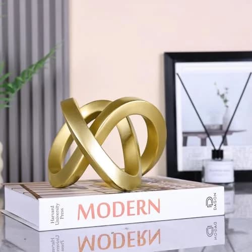 DOVDOV Gold Knot Decorative Sculpture 3.9 inches | Modern Art Mobius Ring for Shelves & Office thumbnail 7