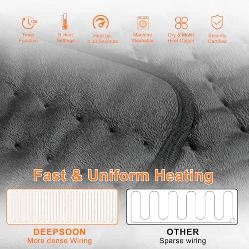 Deepsoon 33x17 Inch Electric Heating Pad for Back | 6 Heat Settings, 2-Hour Auto Shut-Off thumbnail 8
