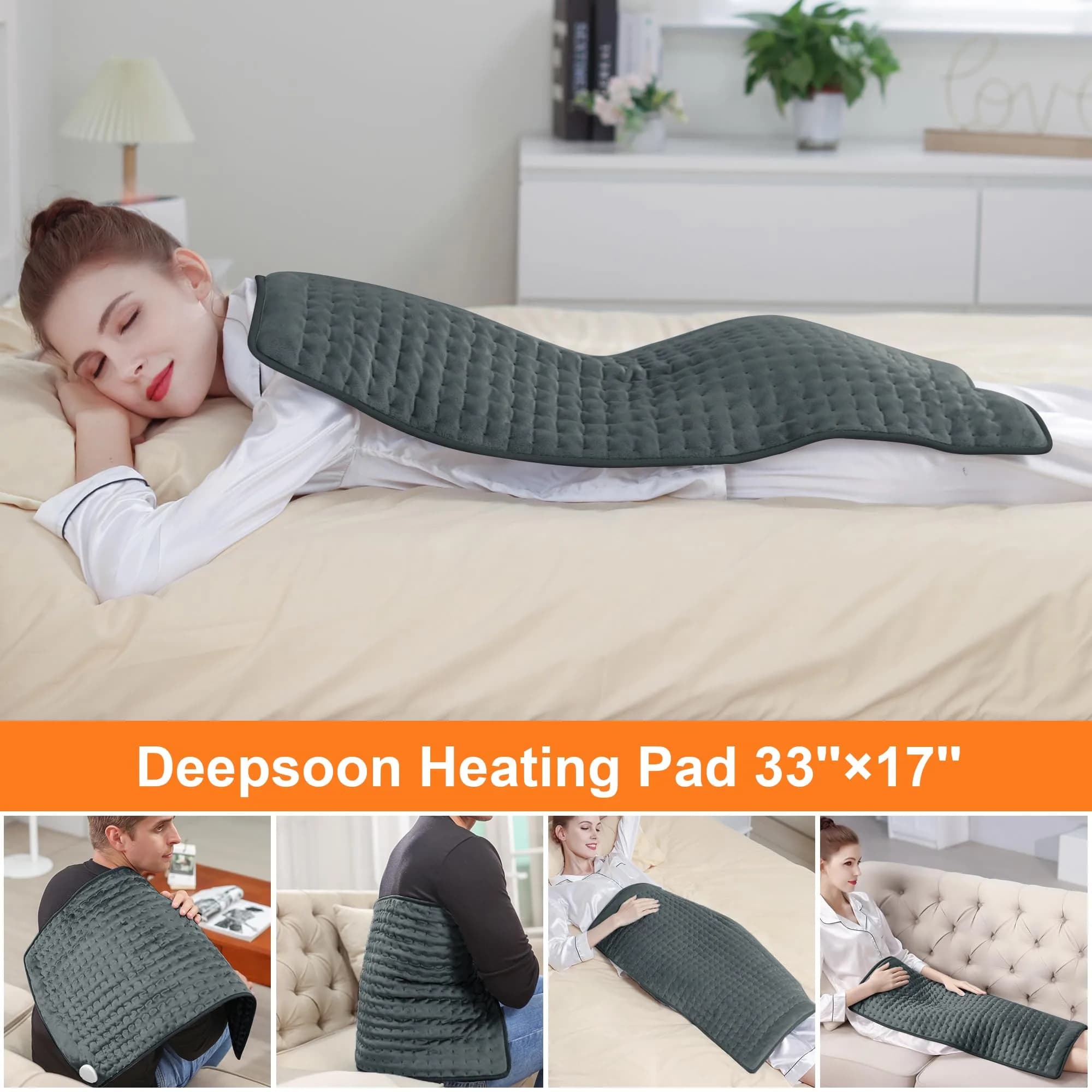 Deepsoon 33x17 Inch Electric Heating Pad for Back | 6 Heat Settings, 2-Hour Auto Shut-Off - view 2
