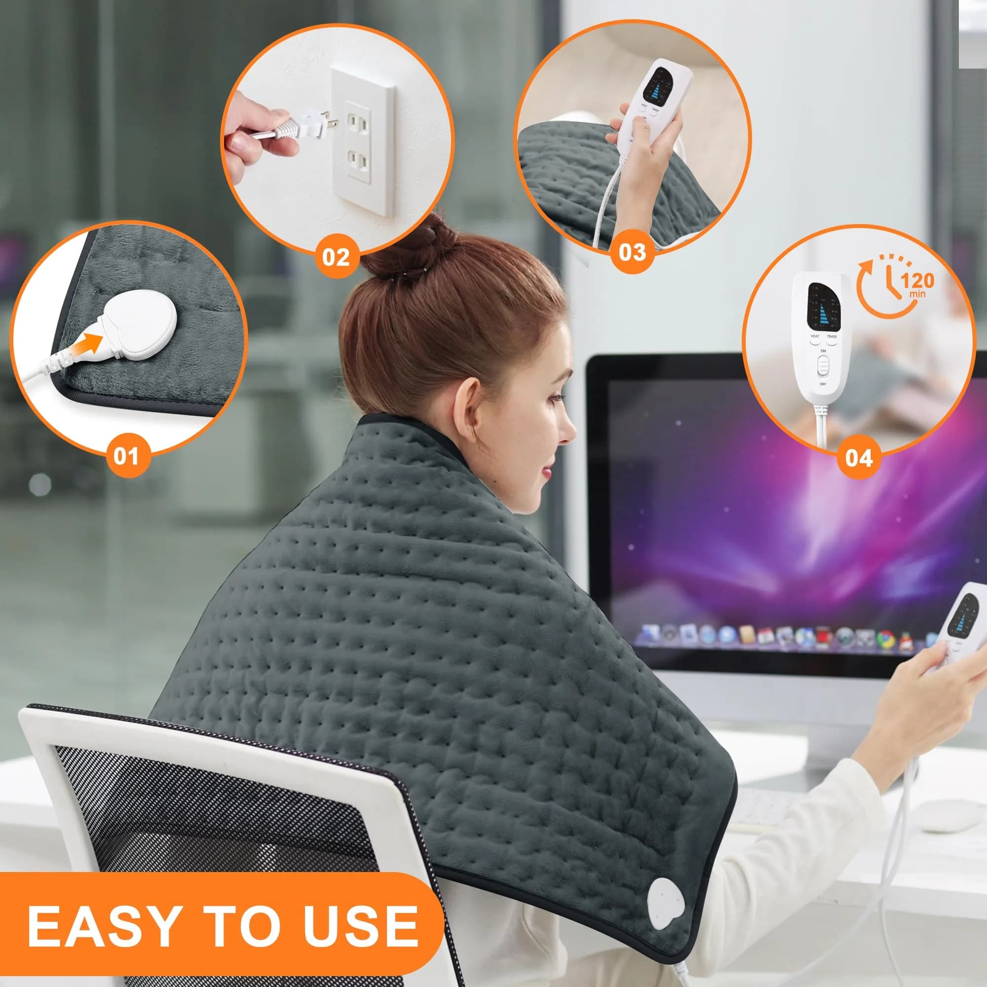 Deepsoon 33x17 Inch Electric Heating Pad for Back | 6 Heat Settings, 2-Hour Auto Shut-Off - view 3