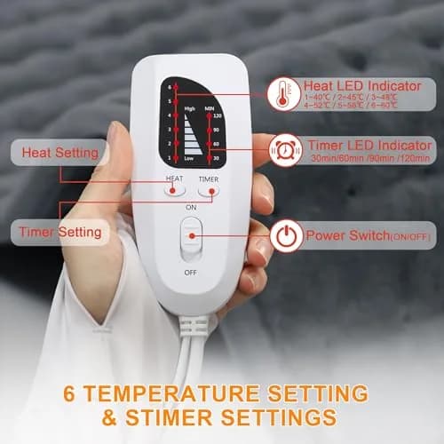 Deepsoon Electric Heating Pad for Back 30cm x 60cm (12"x24") | 6 Heat Settings, 2-Hour Auto Shut-Off thumbnail 7