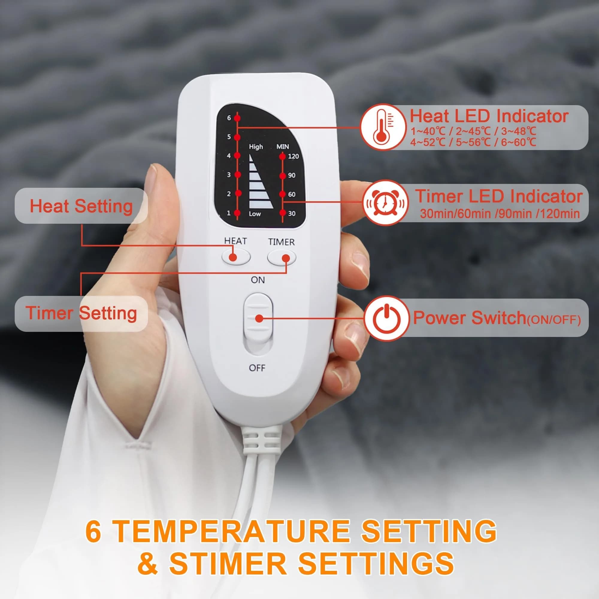 Deepsoon Gray Electric Heating Pad 24x12 Inch | Soothing Heat for Back, Neck, and Legs - view 7