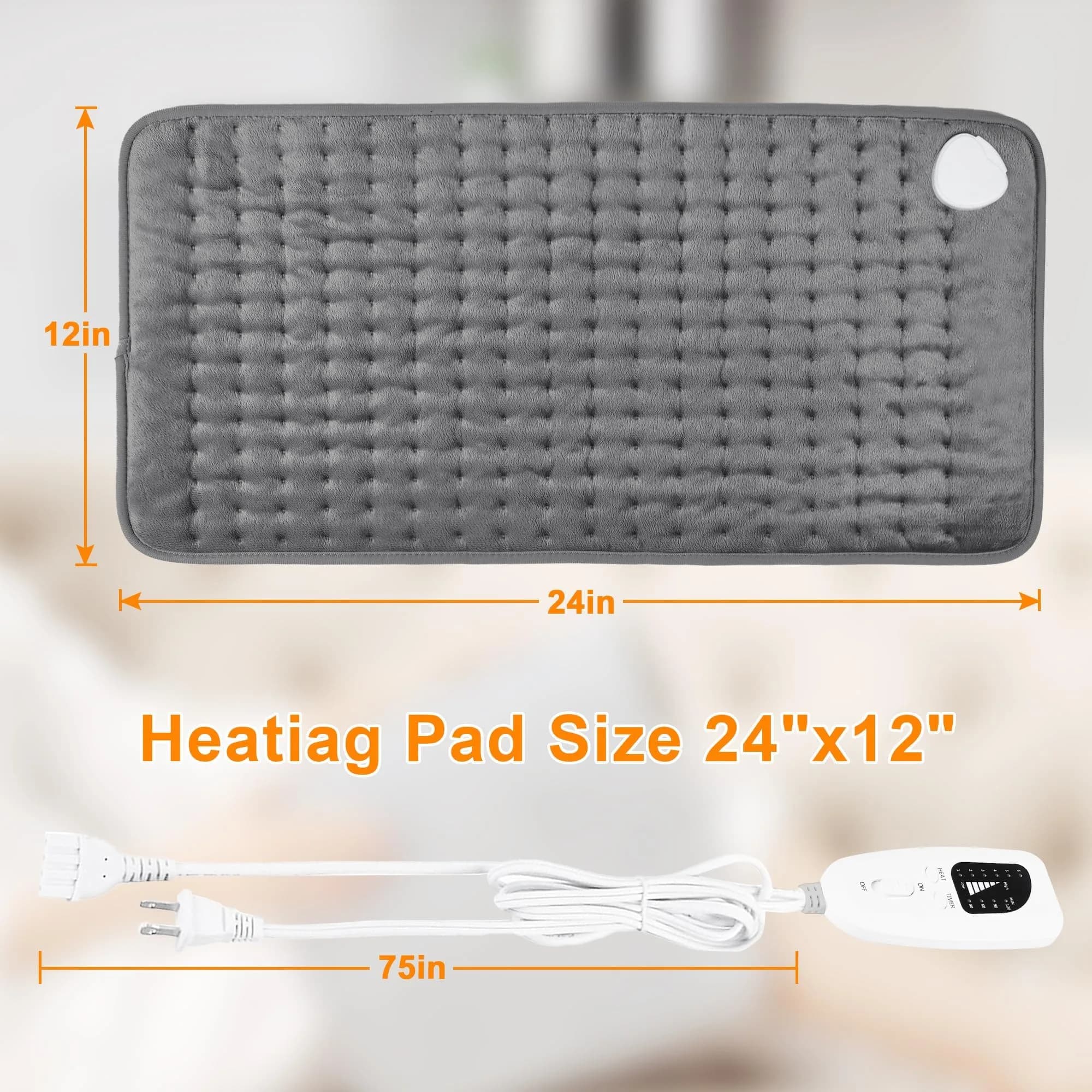 Deepsoon Gray Electric Heating Pad 24x12 Inch | Soothing Heat for Back, Neck, and Legs - view 8