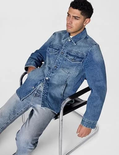 Michael Kors Men's Curved Hem Denim Shirt Jacket, Union Wash, XS | Classic Fit, 100% Cotton, Spring thumbnail 2