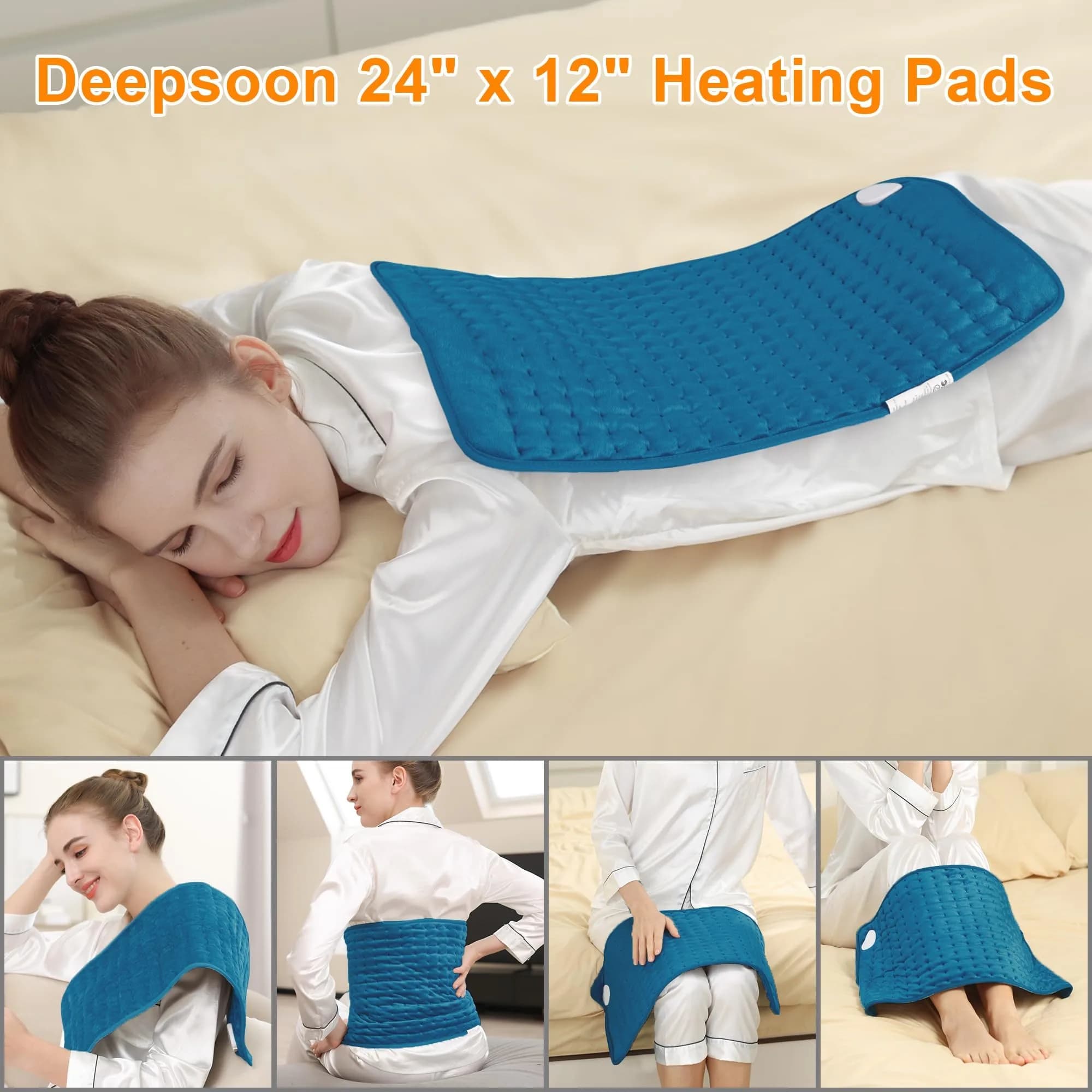 Deepsoon Blue Electric Heating Pad 24x12 Inch | Soothing Heat for Back, Neck, and Legs - view 2