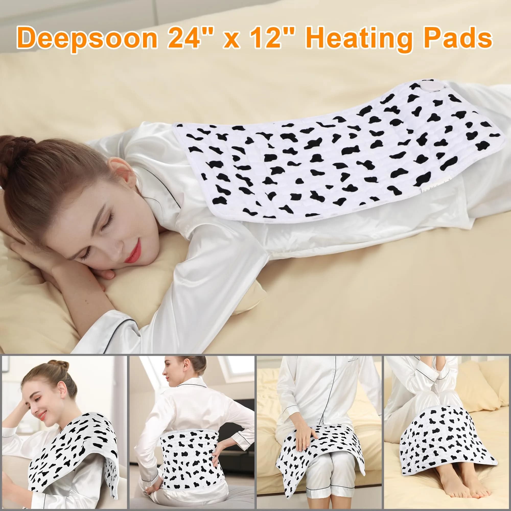 Deepsoon White Black Electric Heating Pad 24x12 Inch | Fast Heat & Auto Shut-Off - view 2