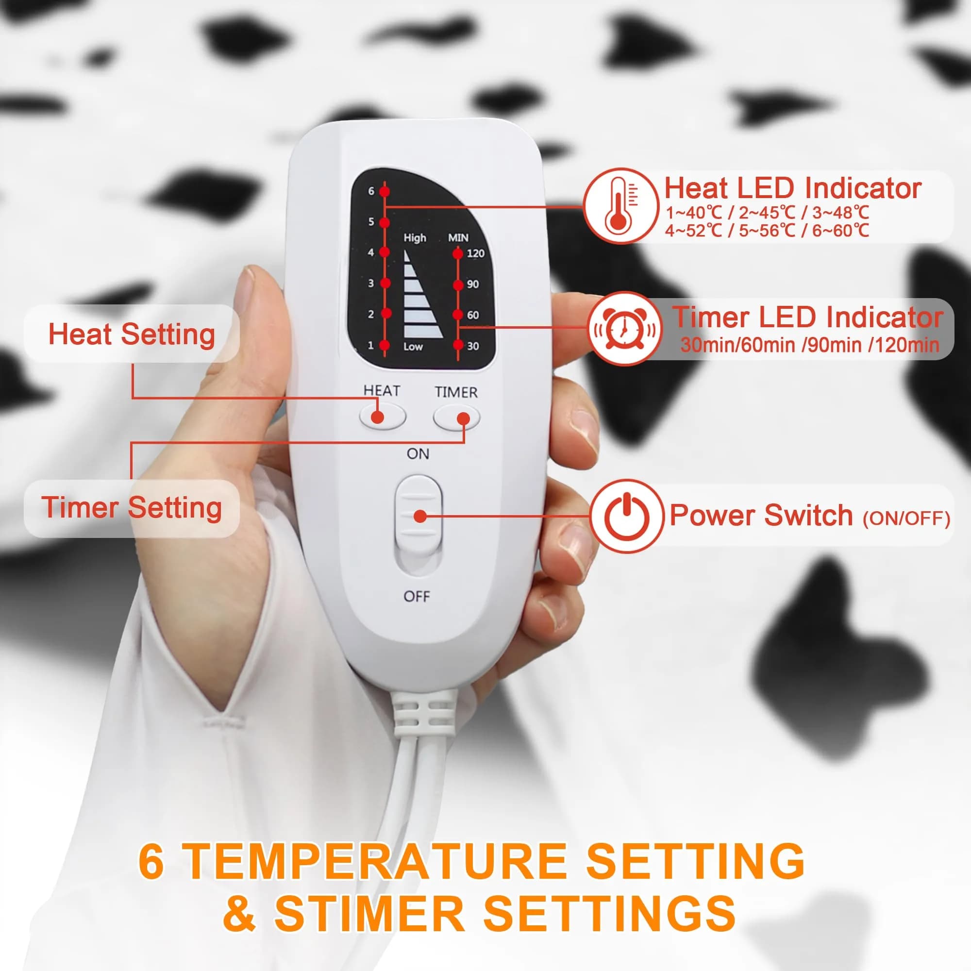 Deepsoon White Black Electric Heating Pad 24x12 Inch | Fast Heat & Auto Shut-Off - view 6