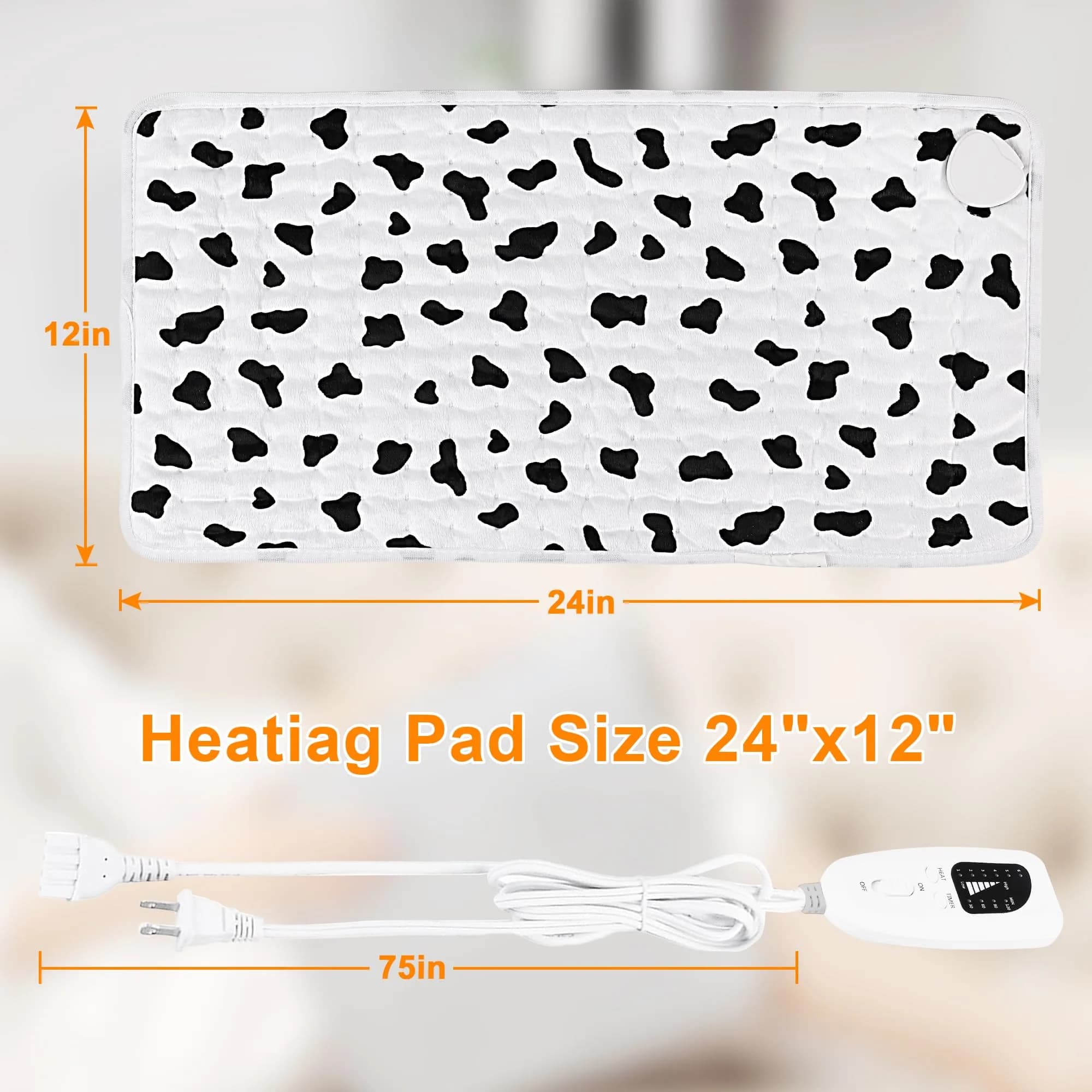 Deepsoon White Black Electric Heating Pad 24x12 Inch | Fast Heat & Auto Shut-Off - view 7