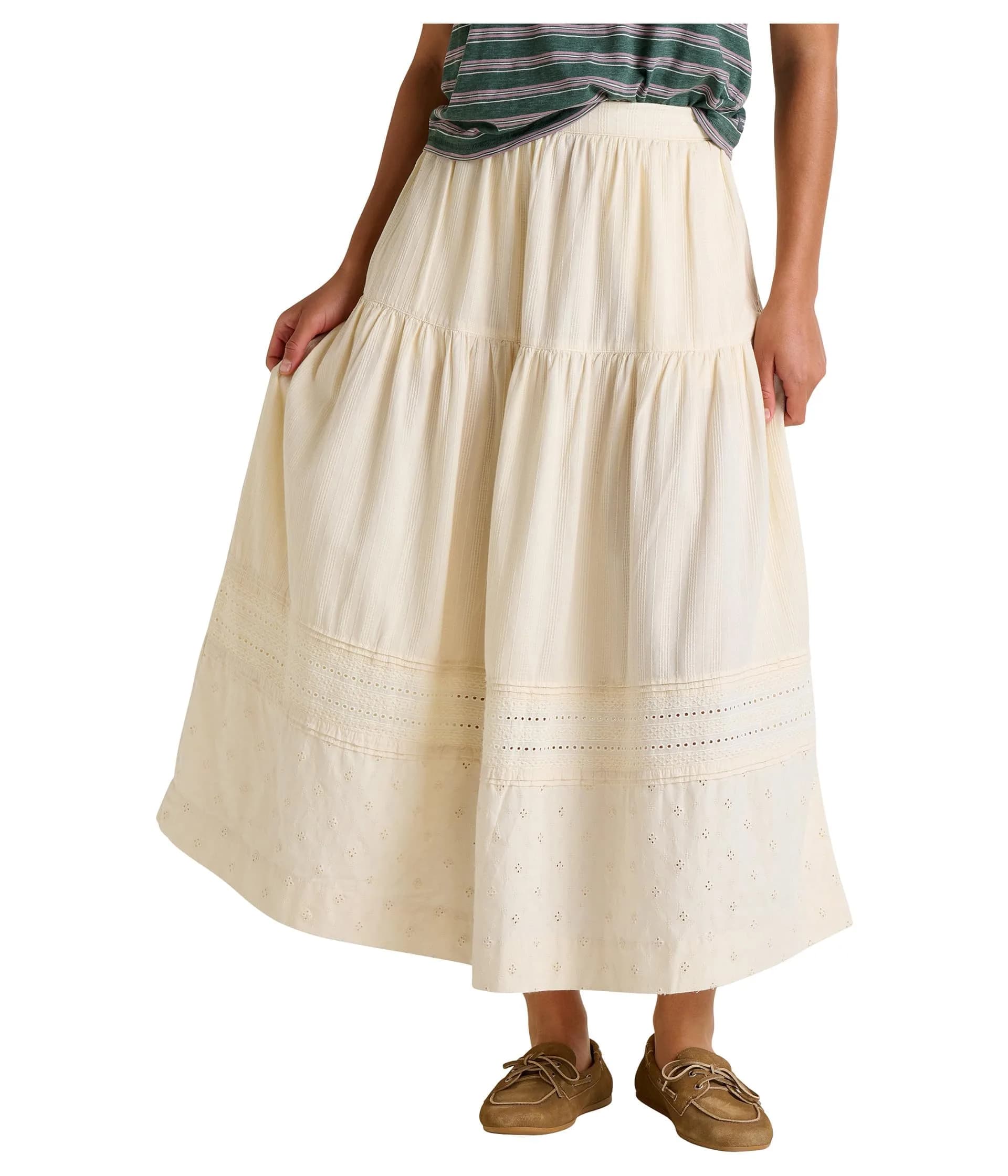 Toad&Co Women's Airscape Midi Skirt Salt Dobby Large | Breathable Organic Cotton — Salt Dobby