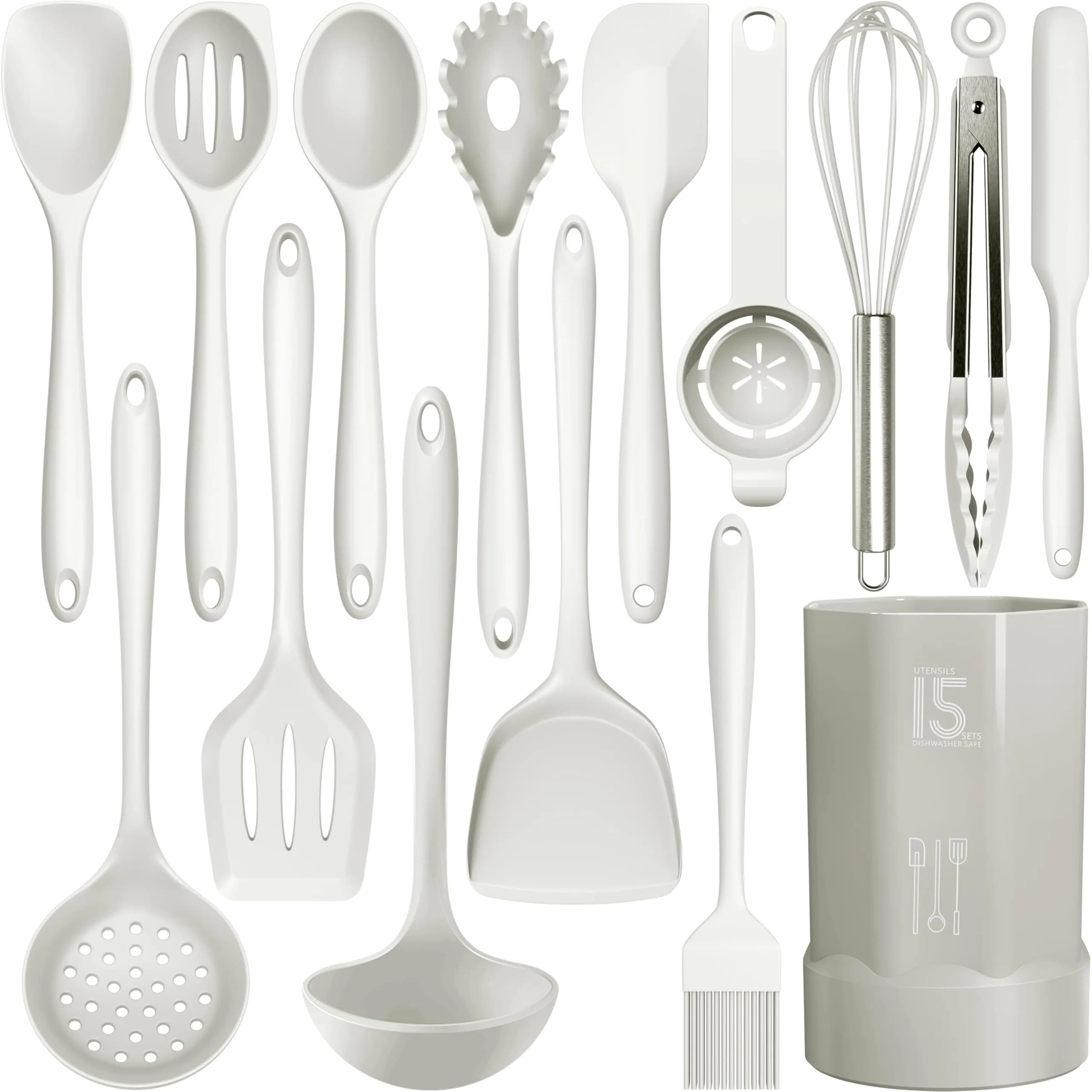 AOTHOD Silicone Cooking Utensils Set - 446°F Heat Resistant Kitchen Gadgets, Spatula, Spoon, Dishwasher Safe (Cream White) — Cream White