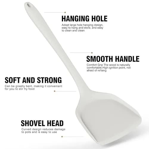AOTHOD Silicone Cooking Utensils Set - 446°F Heat Resistant Kitchen Gadgets, Spatula, Spoon, Dishwasher Safe (Cream White) thumbnail 4
