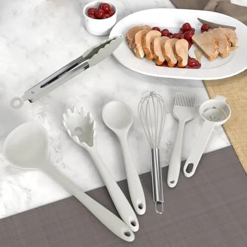 AOTHOD Silicone Cooking Utensils Set - 446°F Heat Resistant Kitchen Gadgets, Spatula, Spoon, Dishwasher Safe (Cream White) thumbnail 5