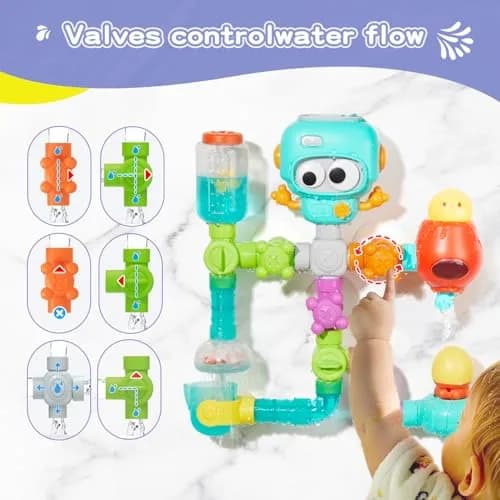 EazierWizter STEM Bath Toys for Kids 3-8 | DIY Water Pipe Kit with Suction Cups thumbnail 5