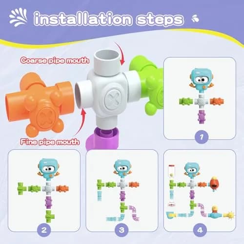 EazierWizter STEM Bath Toys for Kids 3-8 | DIY Water Pipe Kit with Suction Cups thumbnail 7
