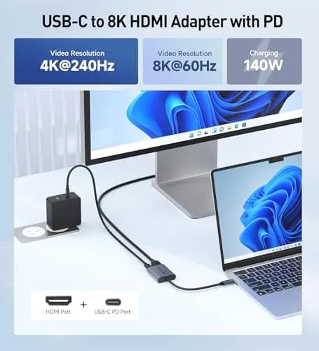 Cable Matters USB C to HDMI 2.1 Adapter with 140W Charging | 8K@60Hz, 4K@240Hz, Mac & Windows Compatible thumbnail 2