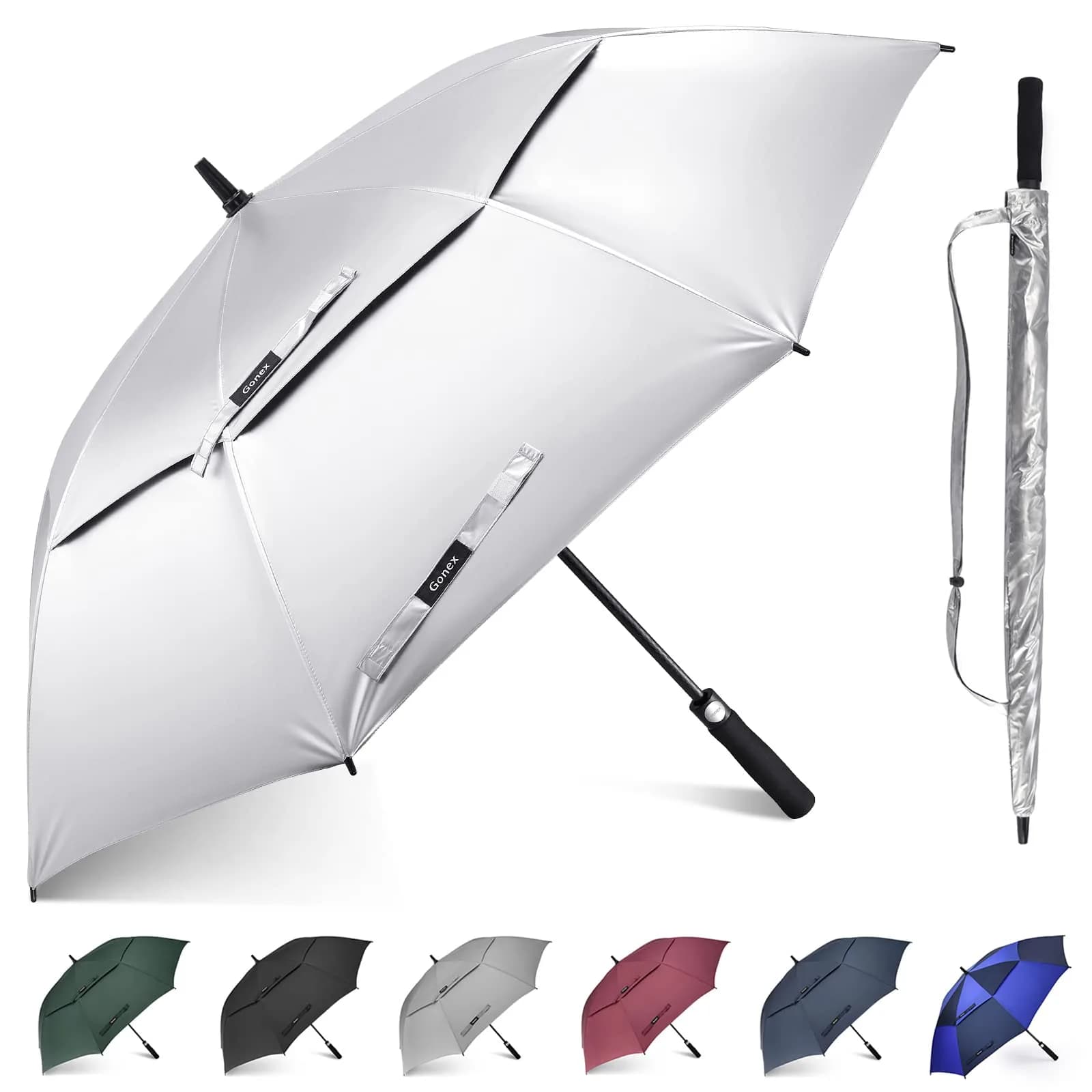 Gonex 80 Inch Golf Umbrella, Manual Open, Windproof, UV Protection | Extra Large 6ft Diameter for Golf & Outdoors — Silver/Black / 80 inch