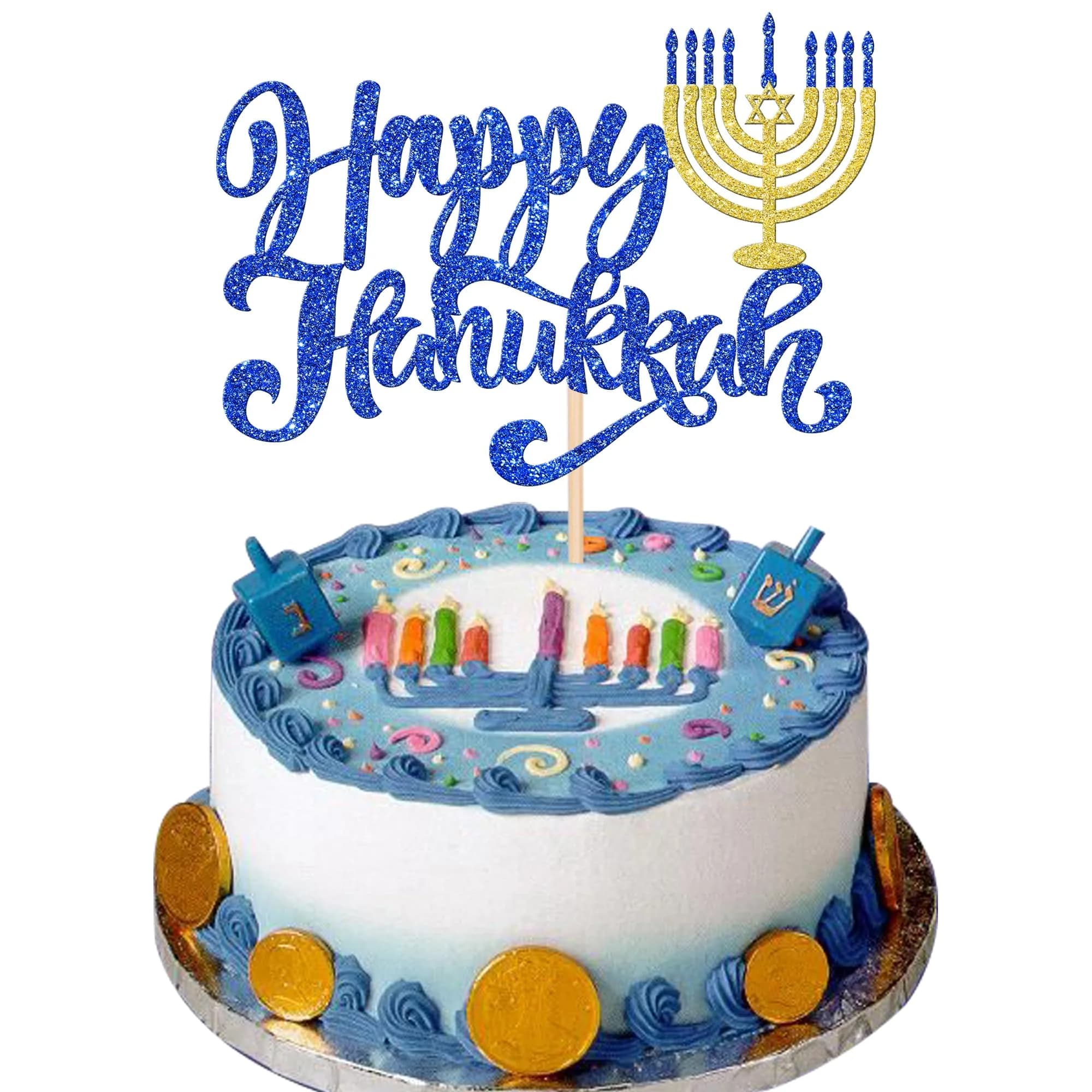 ZHUOWEISM Hanukkah Cupcake Toppers Glitter Star of David 24 pcs | Festive Cake Decorations — Design 8