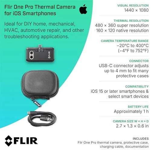 FLIR ONE Pro Thermal Imaging Camera for iPhone 15 & Newer (USB-C) | 480x360 Super Resolution, 160x120 Native IR, 70mK Sensitivity thumbnail 9