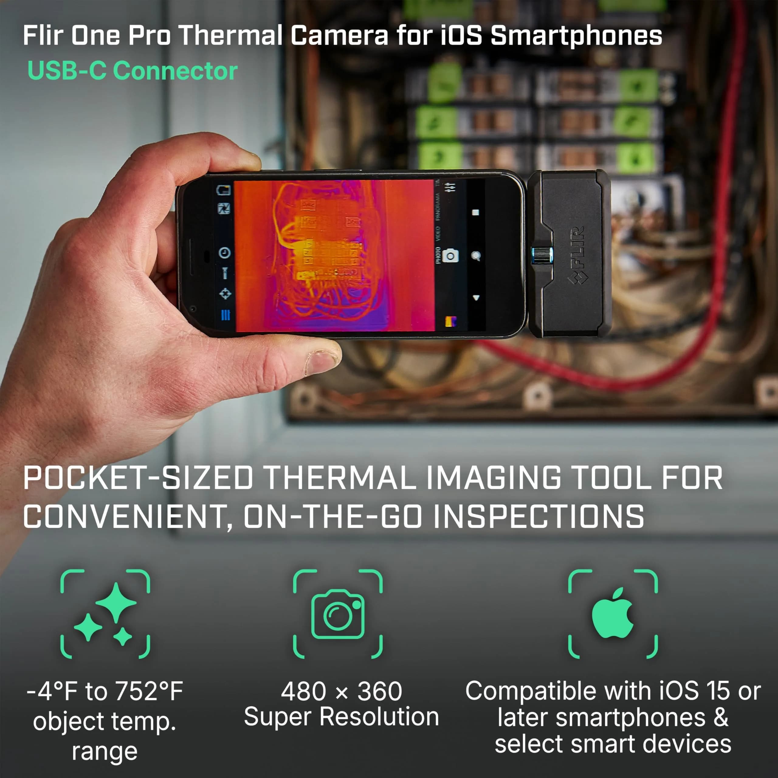 FLIR ONE Pro Thermal Camera for iPhone USB-C (iPhone 15 & Newer) - 480x360 Super Resolution - view 2