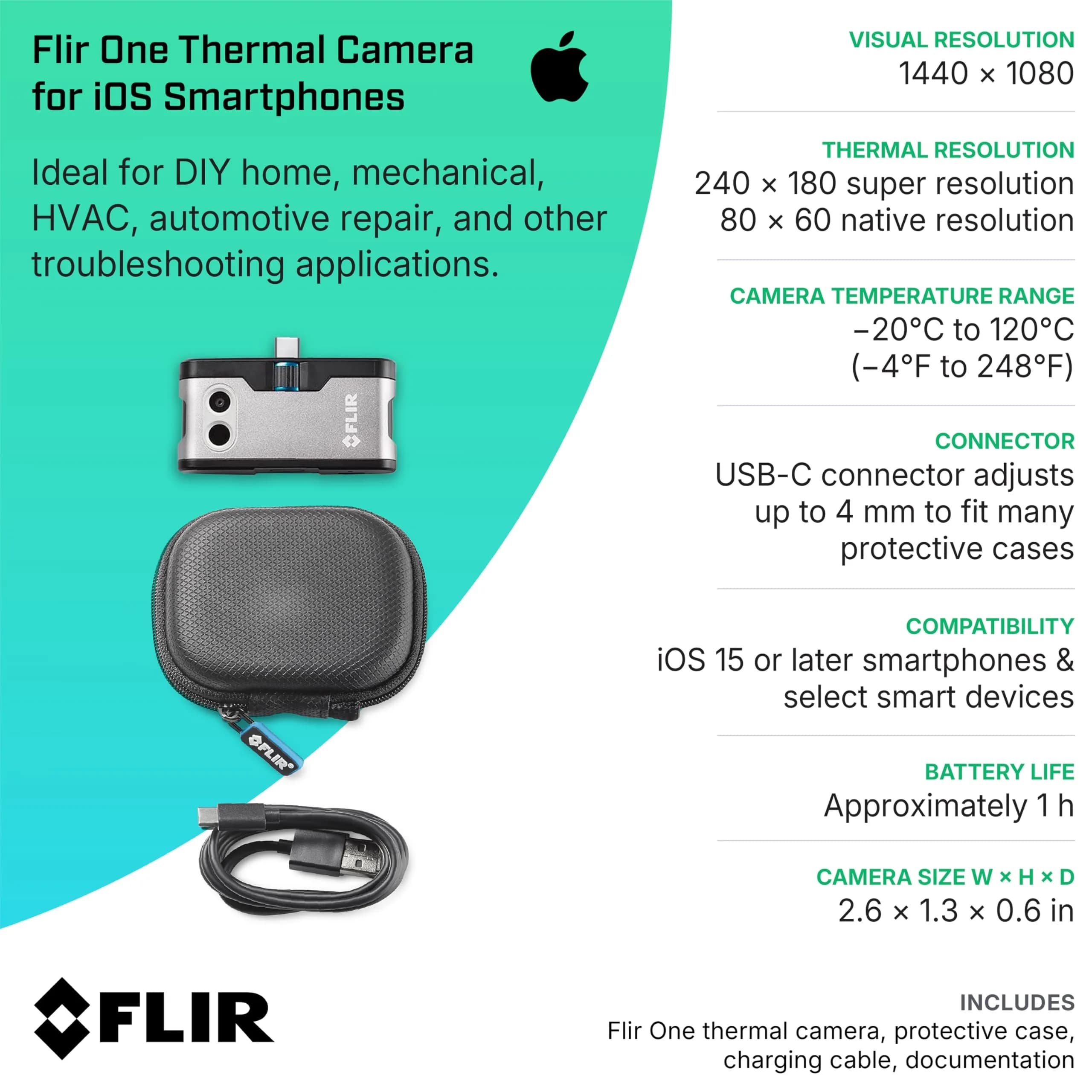 FLIR ONE Thermal Imaging Camera for iPhone USB-C (iPhone 15+) | 240x180 Super Resolution (80x60 Native IR) - view 9