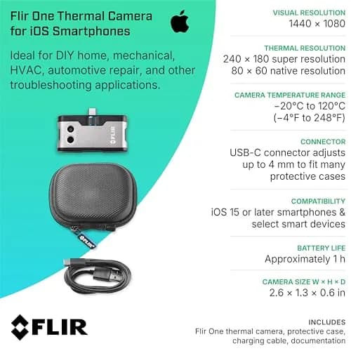 FLIR ONE Thermal Imaging Camera for iPhone USB-C (iPhone 15+) | 240x180 Super Resolution (80x60 Native IR) thumbnail 9