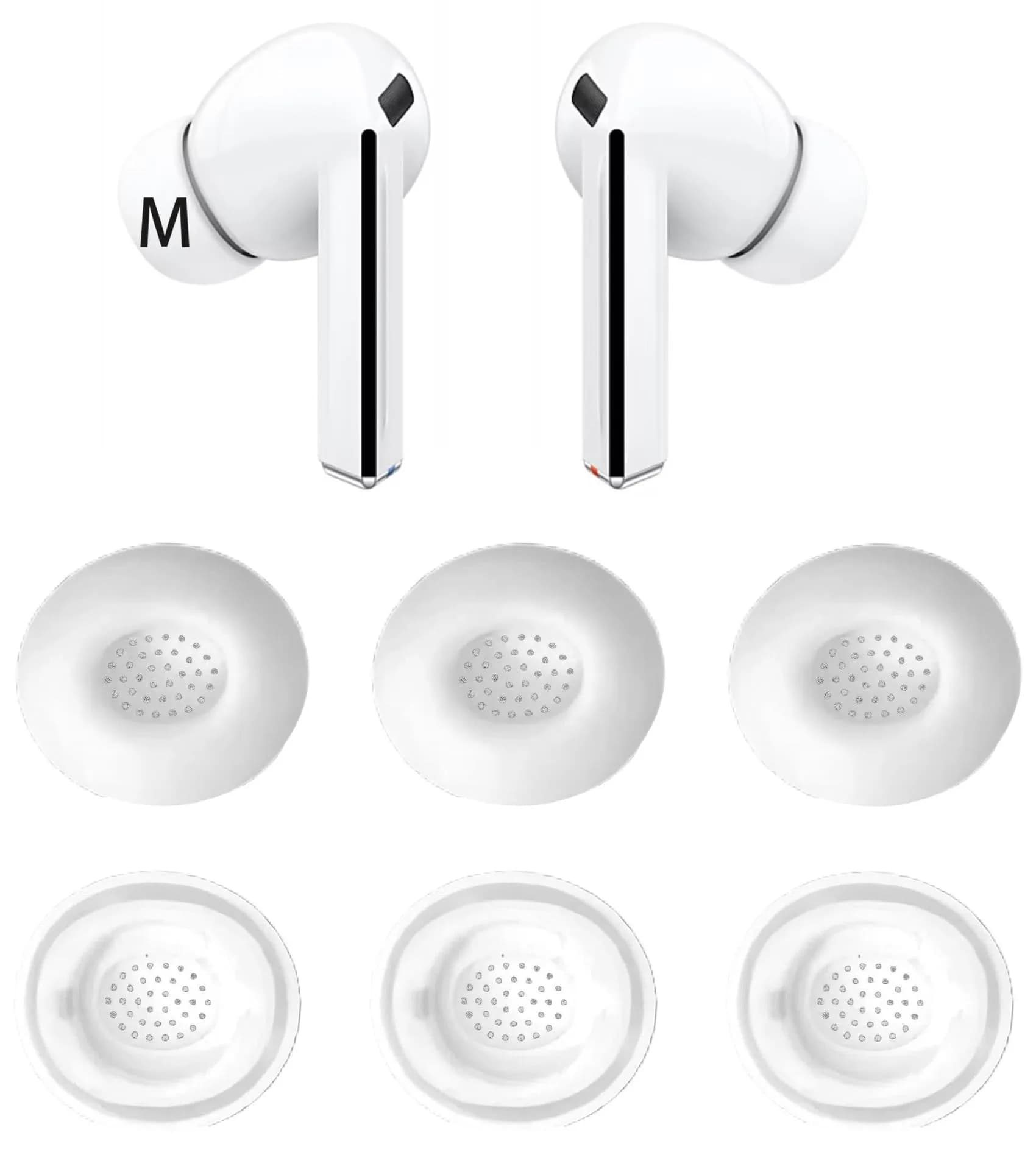 JNSA White Replacement Ear Tips for Galaxy Buds 3 Pro - Medium Size (3 Pairs) | Silicone Earbuds Upgrade — White