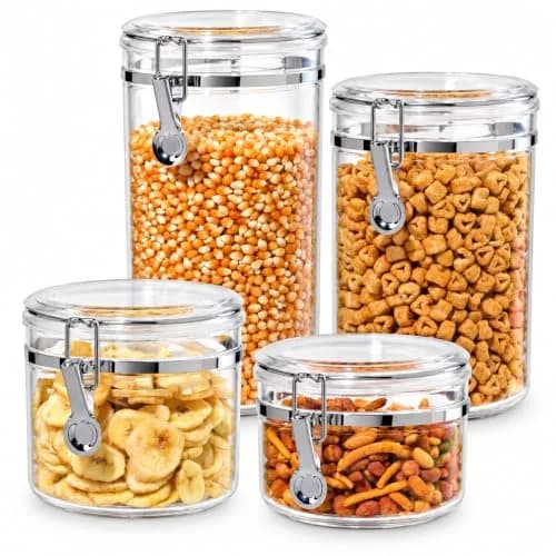 Oggi 4pc Clear Canister Set with Clamp Lids | Airtight Food Storage for Kitchen & Pantry (70-120 chars) thumbnail 1
