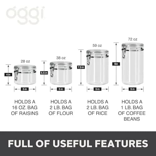 Oggi 4pc Clear Canister Set with Clamp Lids | Airtight Food Storage for Kitchen & Pantry (70-120 chars) thumbnail 6