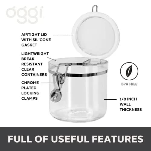 Oggi 4pc Clear Canister Set with Clamp Lids | Airtight Food Storage for Kitchen & Pantry (70-120 chars) thumbnail 2