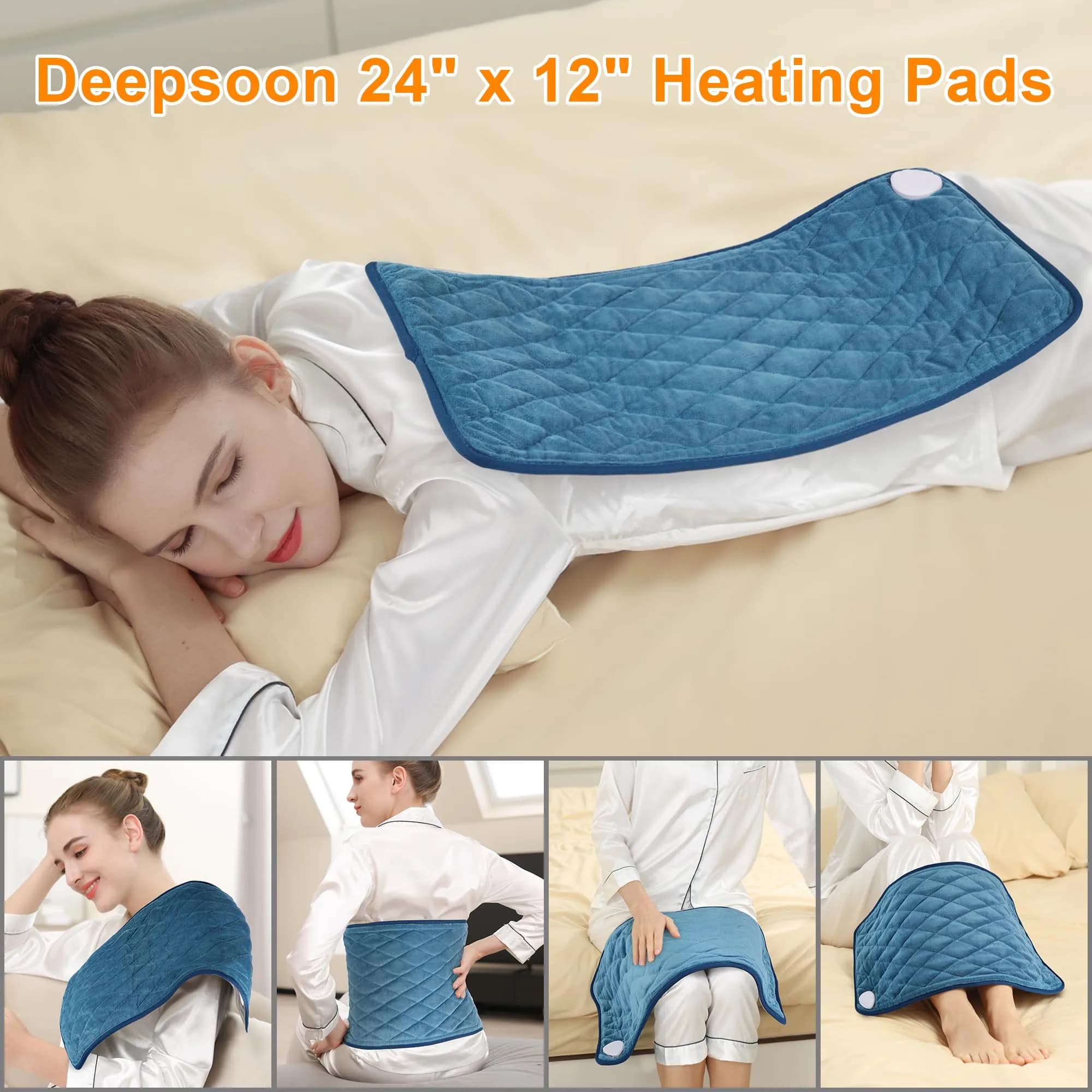 Deepsoon Weighted Blue Electric Heating Pad 24x12 Inch | Soothing Relief for Back, Neck, and Legs - view 2