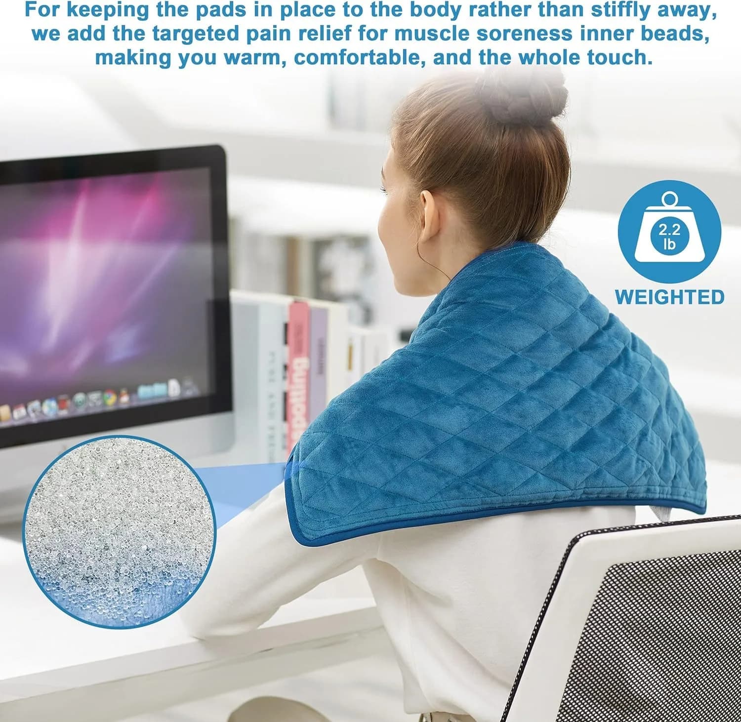 Deepsoon Weighted Blue Electric Heating Pad 24x12 Inch | Soothing Relief for Back, Neck, and Legs - view 4