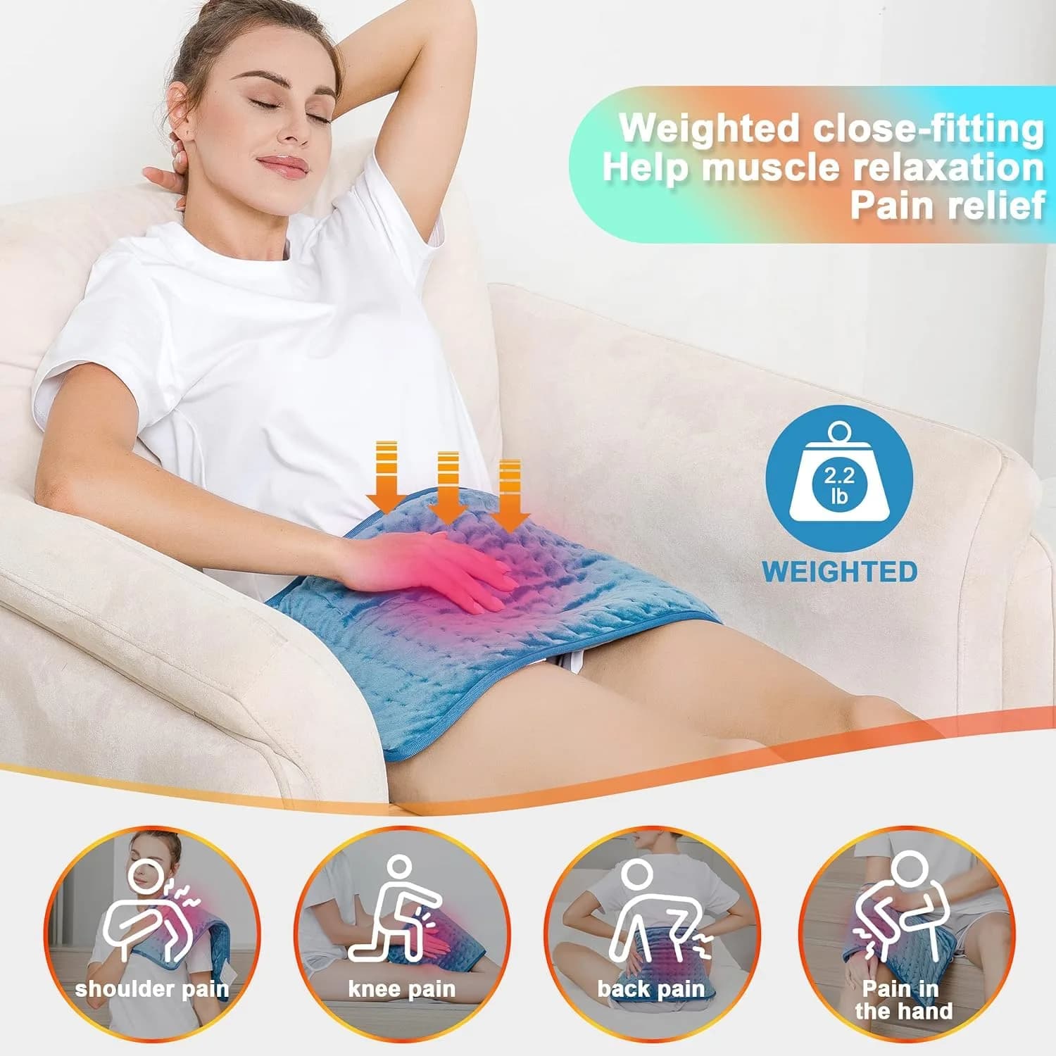 Deepsoon Weighted Blue Electric Heating Pad 24x12 Inch | Soothing Relief for Back, Neck, and Legs - view 5