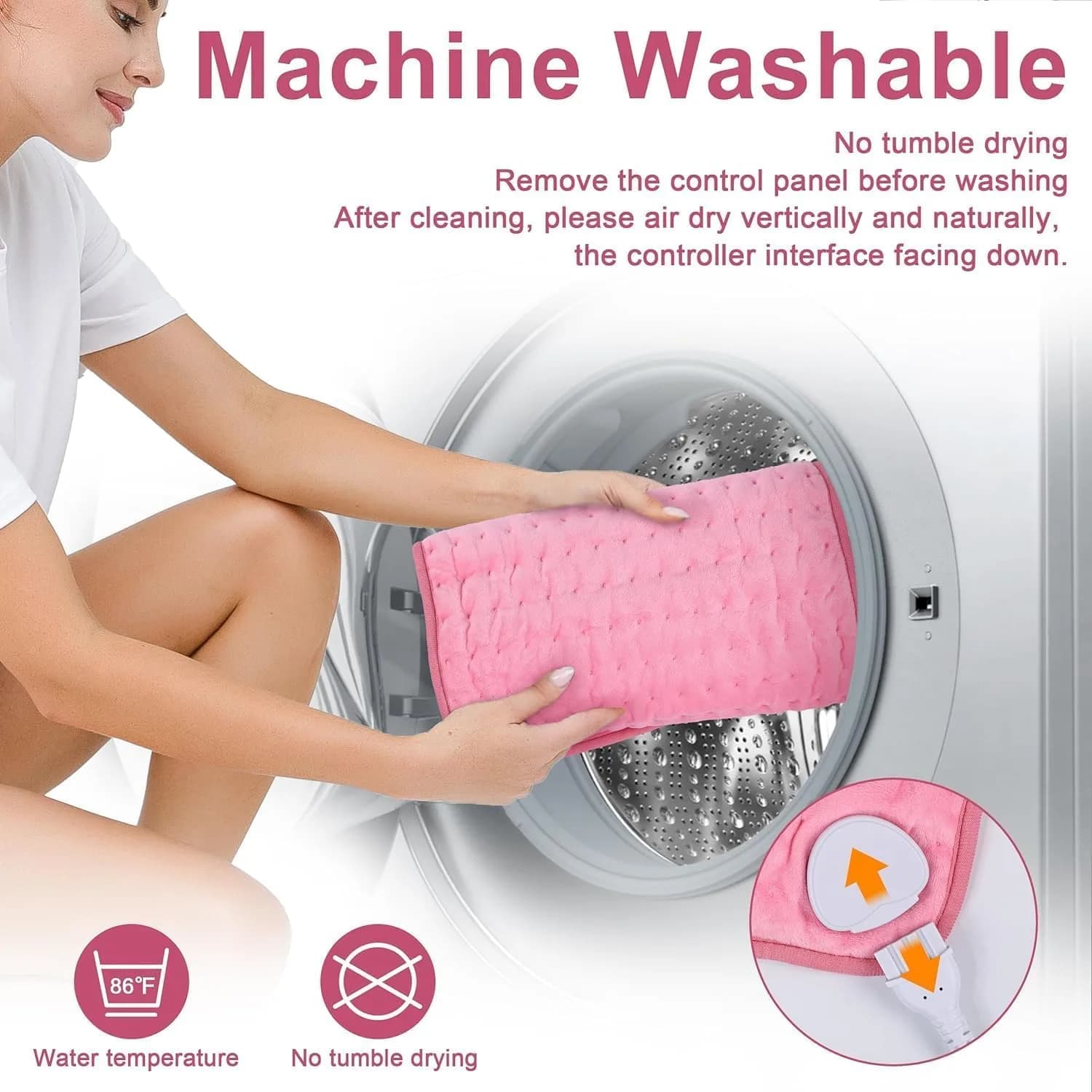 Deepsoon Pink Electric Heating Pad 33x17 Inch | Soft Flannel Cover, 6 Heat Settings, Auto Shut-Off - view 5