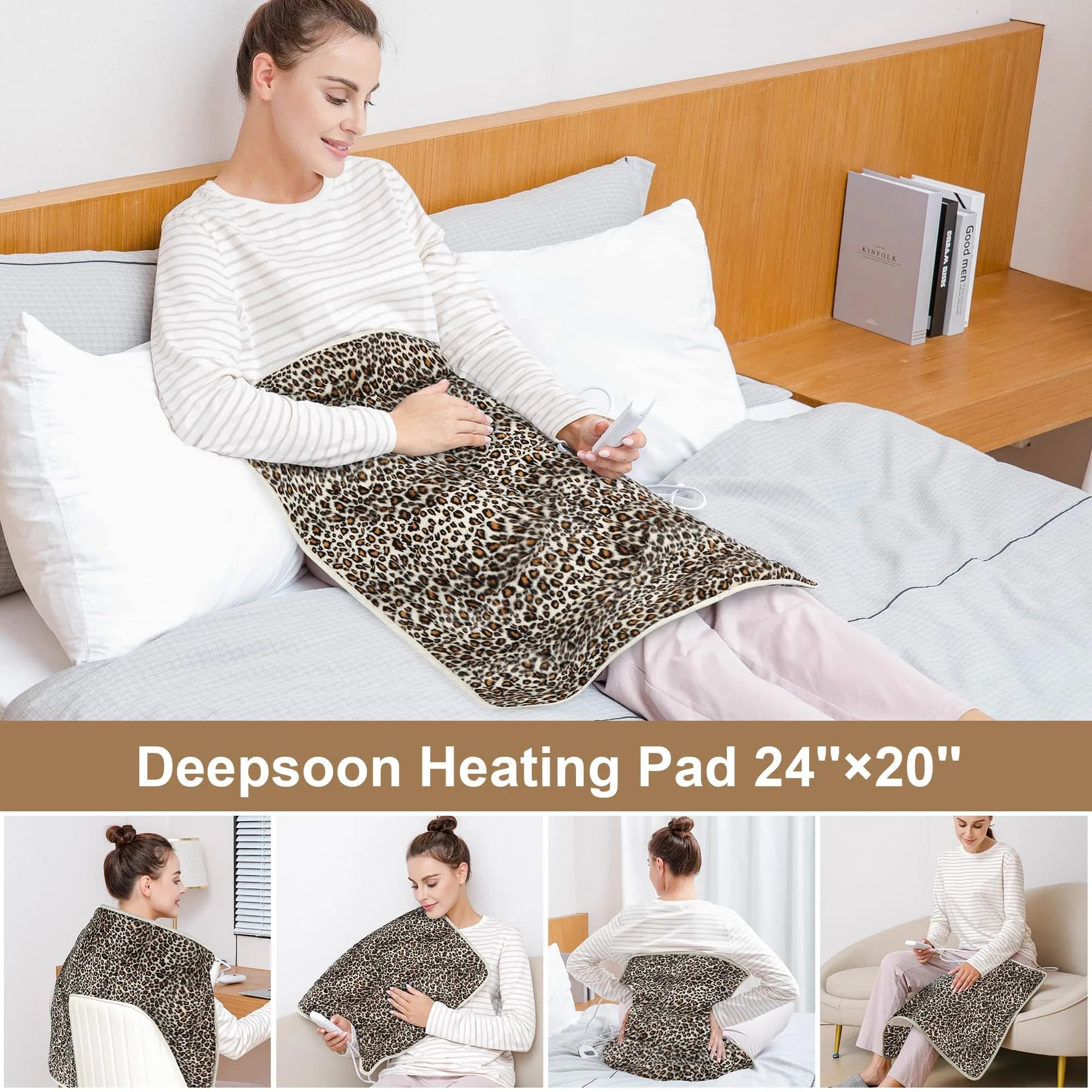 Deepsoon Leopard Print Heating Pad 24x20 Inch | Soft Flannel Electric Heat Therapy - view 2