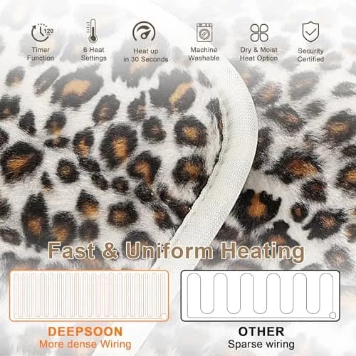 Deepsoon Leopard Print Heating Pad 51x61 cm (20x24 Inch) | Moist/Dry Heat with Auto Shut Off thumbnail 5