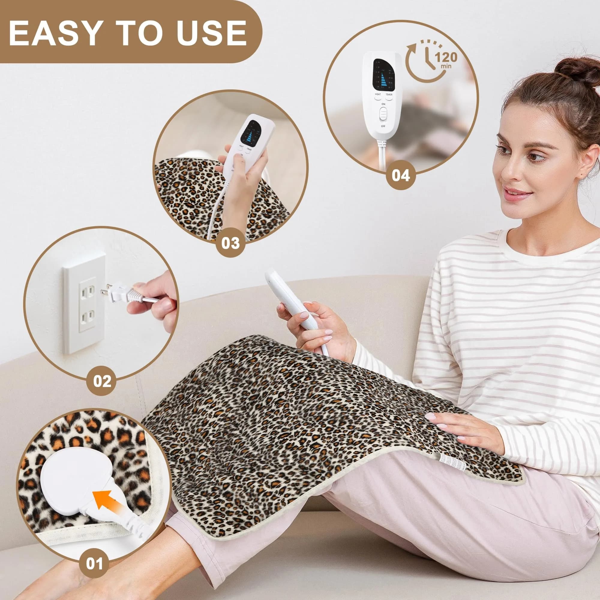 Deepsoon Leopard Print Heating Pad 24x20 Inch | Soft Flannel Electric Heat Therapy - view 3